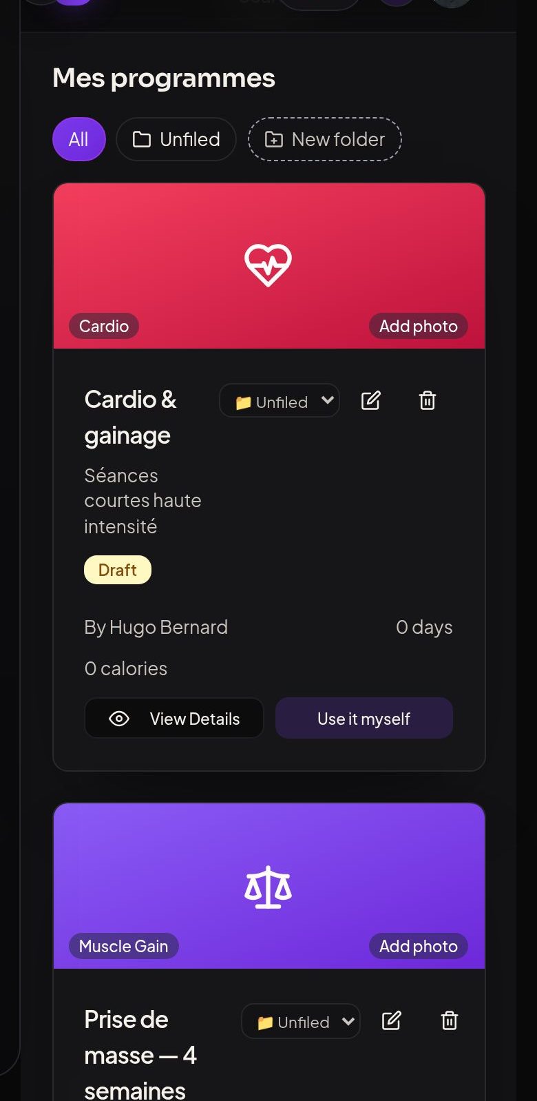 Scheduled workouts on a phone